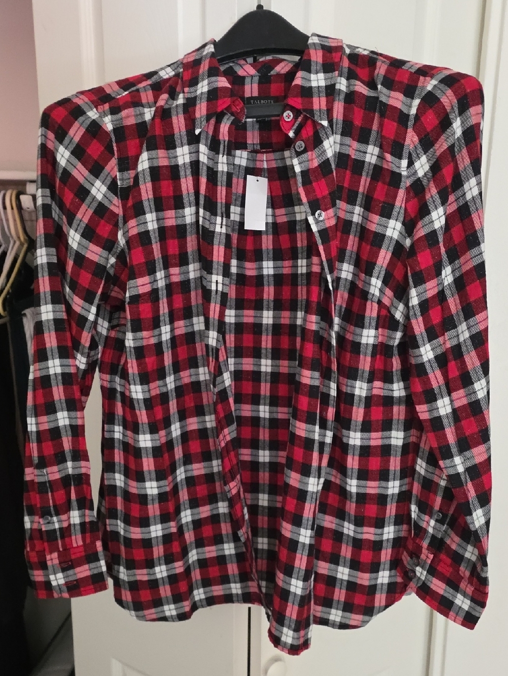 Talbots Red, Black & White Plaid Button-Down Shirt